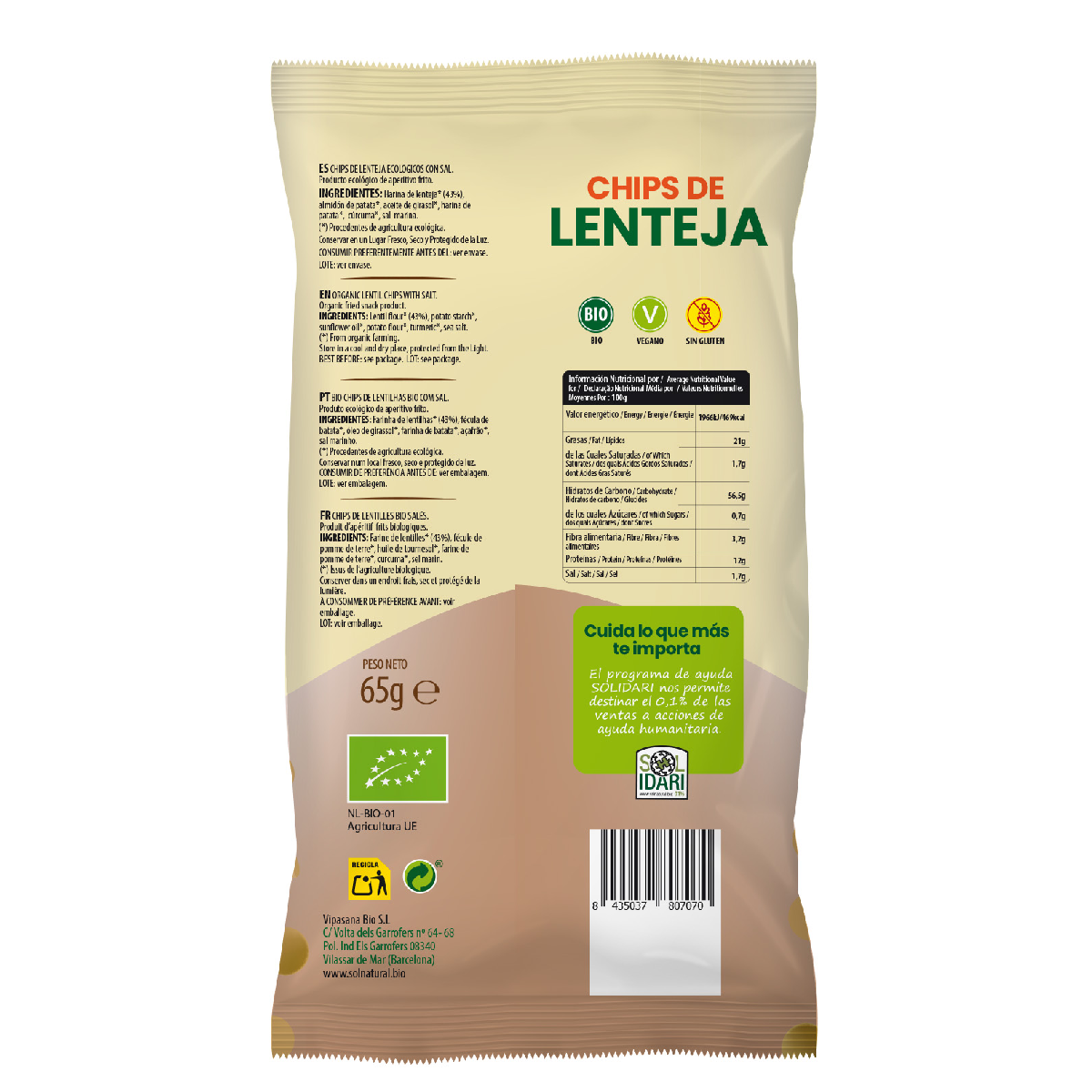 Chips de Lentejas bio Sol Natural 65 g