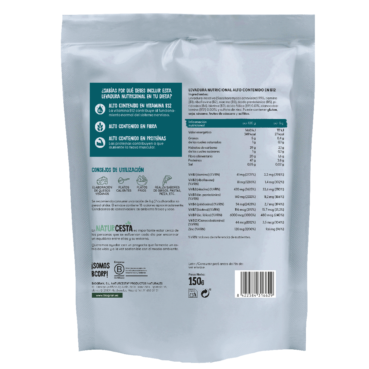 Levadura Nutricional Alto contenido en B12 Naturcesta 150g