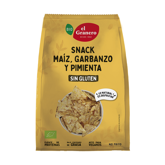Snack Chips de Maíz, Garbanzo y Pimienta Bio El Granero 60 g