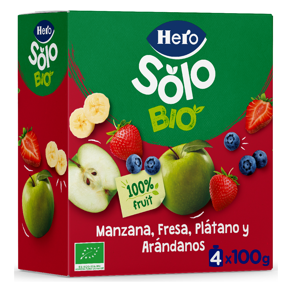Bolsitas Puces Manzana, Fresa, Plátano y Arándanos ECO Hero Solo 4 uds 100 g