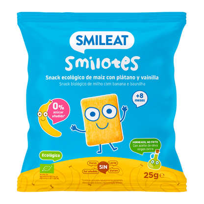 Smilotes de Plátano y Vainilla Snack infantil Ecológico Smileat 25 g