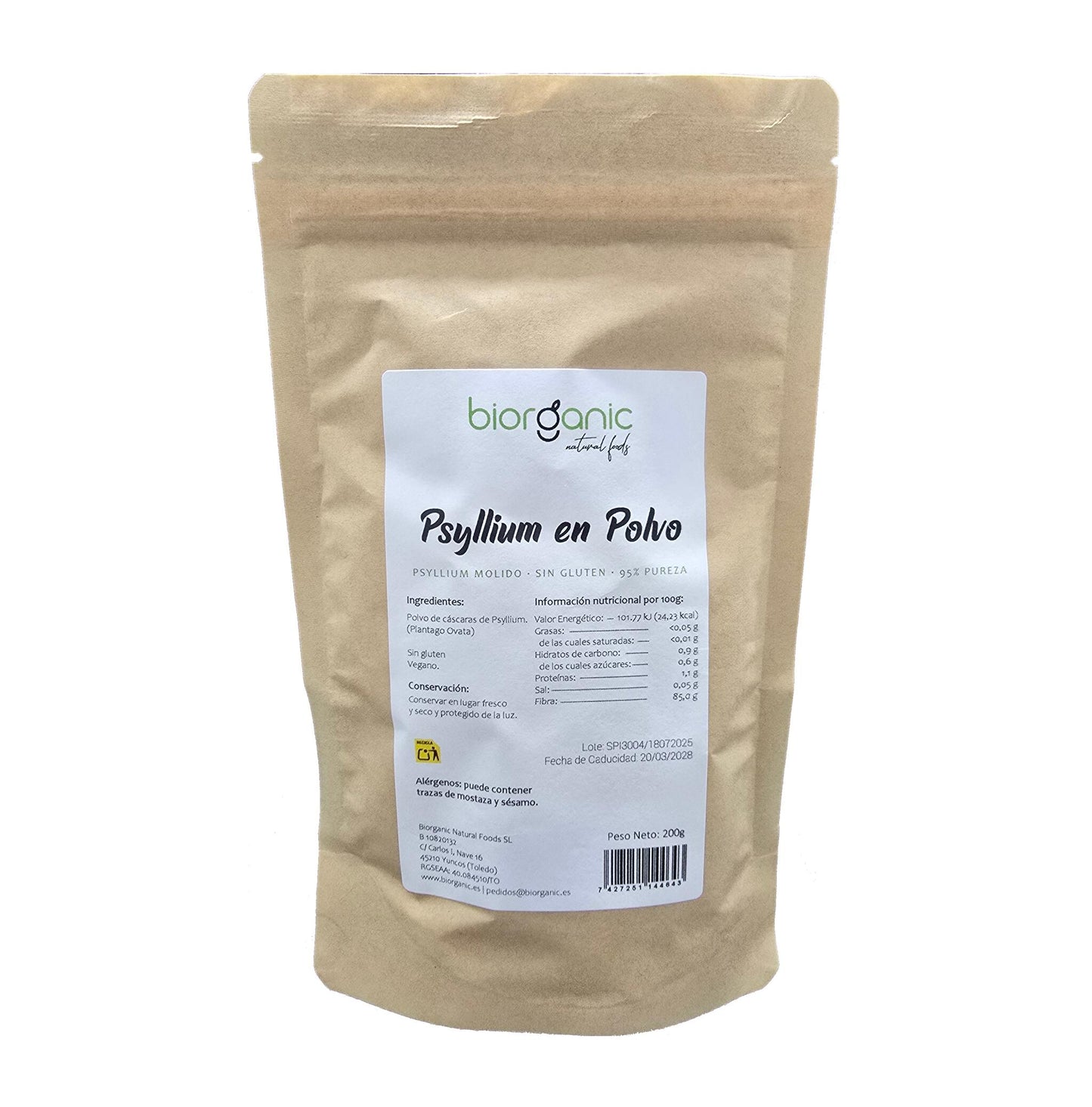 Psyllium Husk En Polvo, 1kg - 95-99% Pureza- Sin Gluten – Biorganic_0