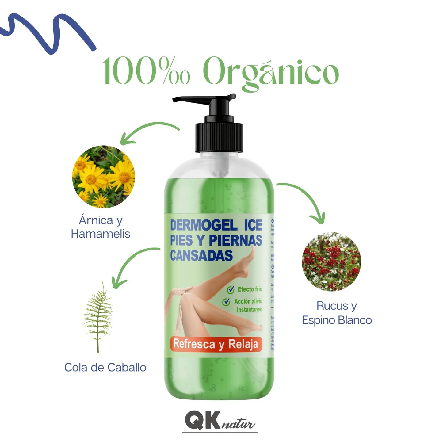 Qknatur - Gel Efecto Frío Para Pies Y Piernas Cansadas, Hinchadas O Con Varices - 500 Ml - Antiinflamatorio Y Relajante_2
