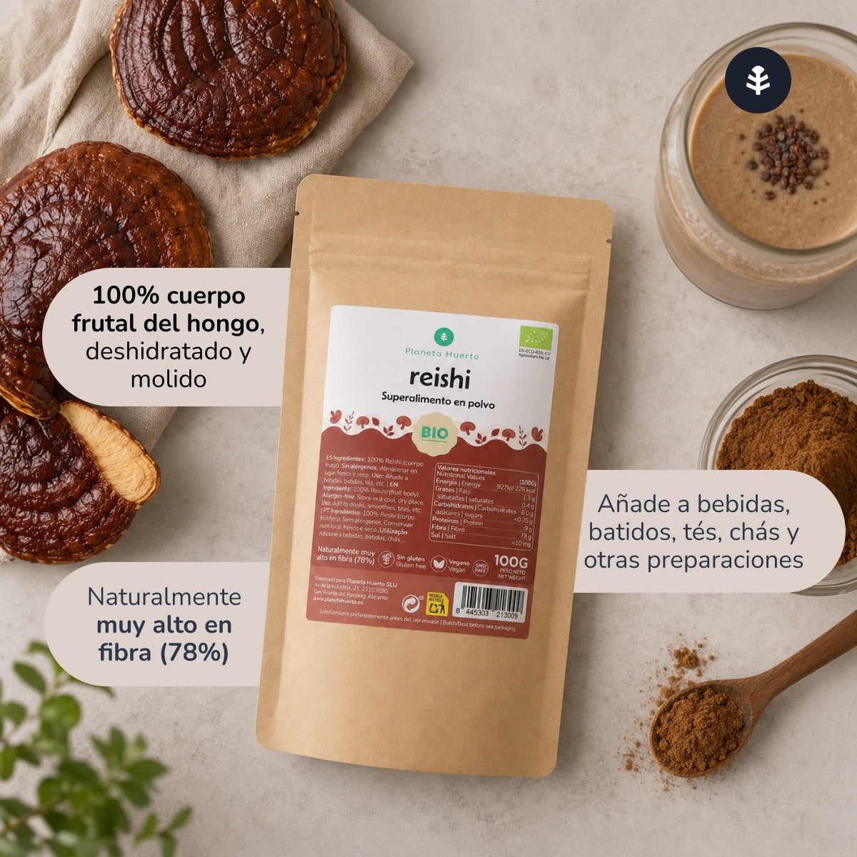 Reishi en polvo 100% ECO Planeta Huerto 100 g