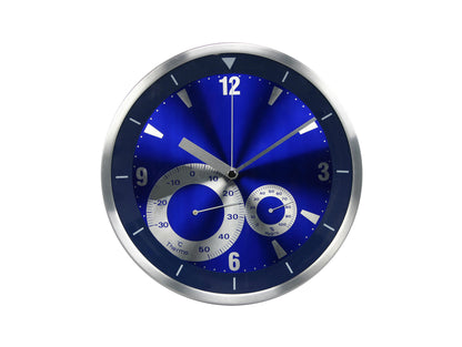 Reloj Analógico De Pared Con Indicador De Temperatura Y Humedad En Color Azul Wsa01 Purline_0