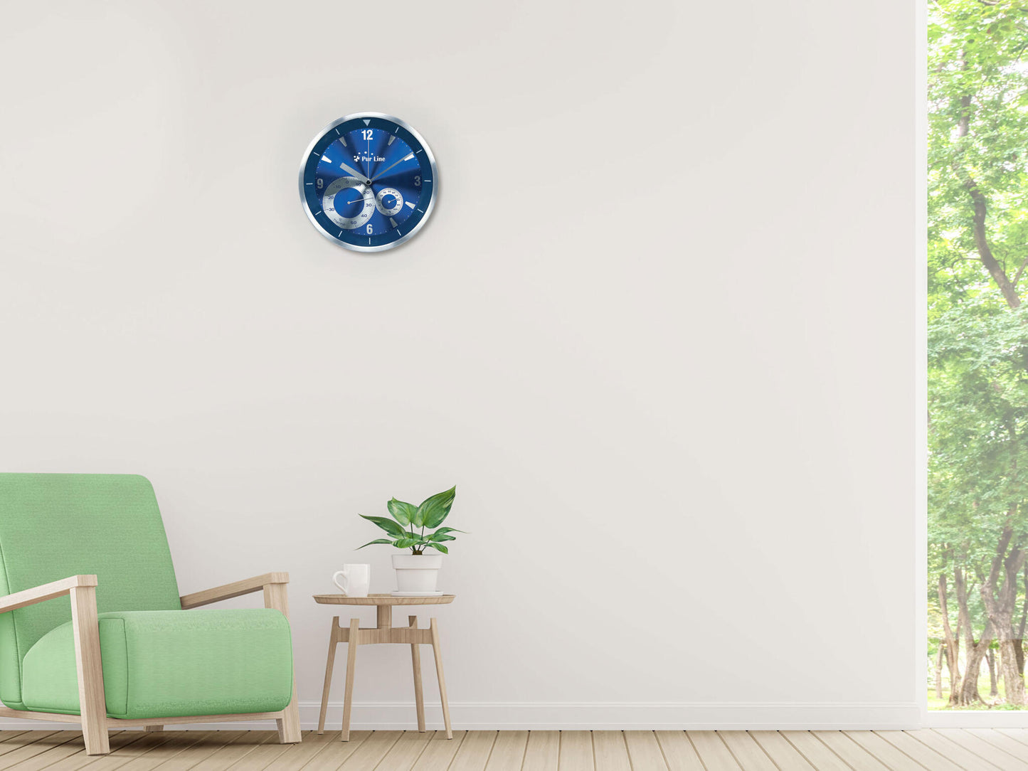 Reloj Analógico De Pared Con Indicador De Temperatura Y Humedad En Color Azul Wsa01 Purline_1