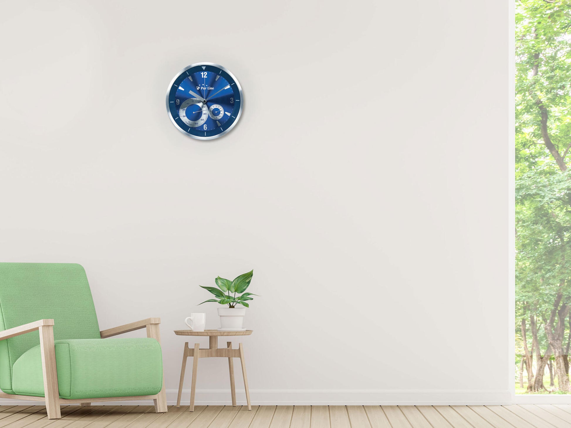 Reloj Analógico De Pared Con Indicador De Temperatura Y Humedad En Color Azul Wsa01 Purline_1