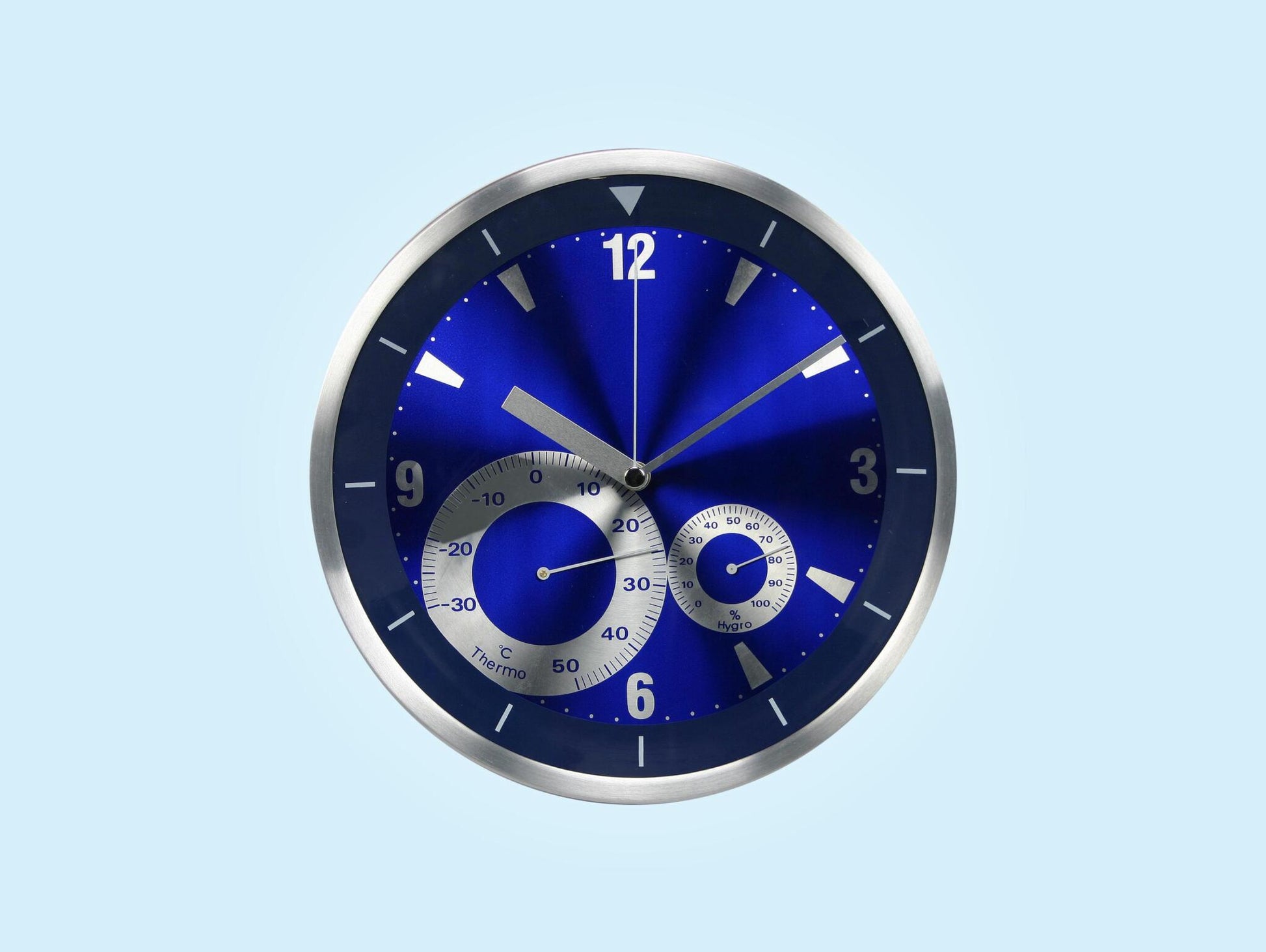 Reloj Analógico De Pared Con Indicador De Temperatura Y Humedad En Color Azul Wsa01 Purline_3