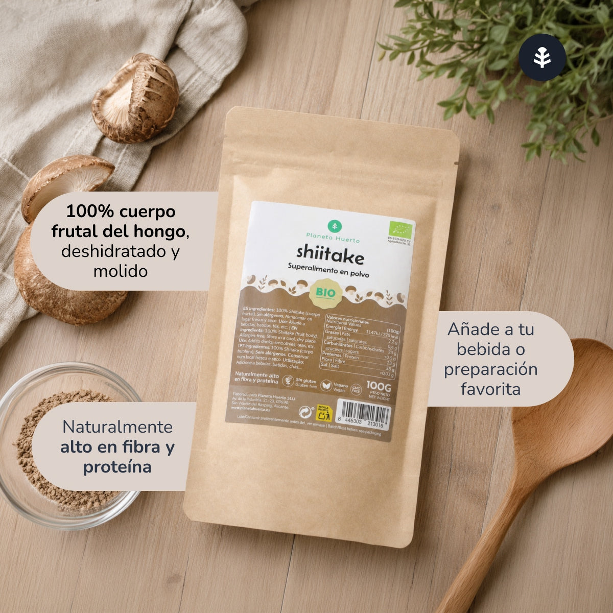 Shiitake en polvo 100% ECO Planeta Huerto 100 g