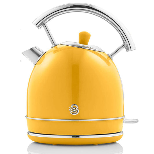 Swan Retro Hervidor Agua Eléctrico, 1,8 L, Resistencia Oculta Acero Inoxidable, Inalámbrico, Sk14630yelneu,amarillo_0