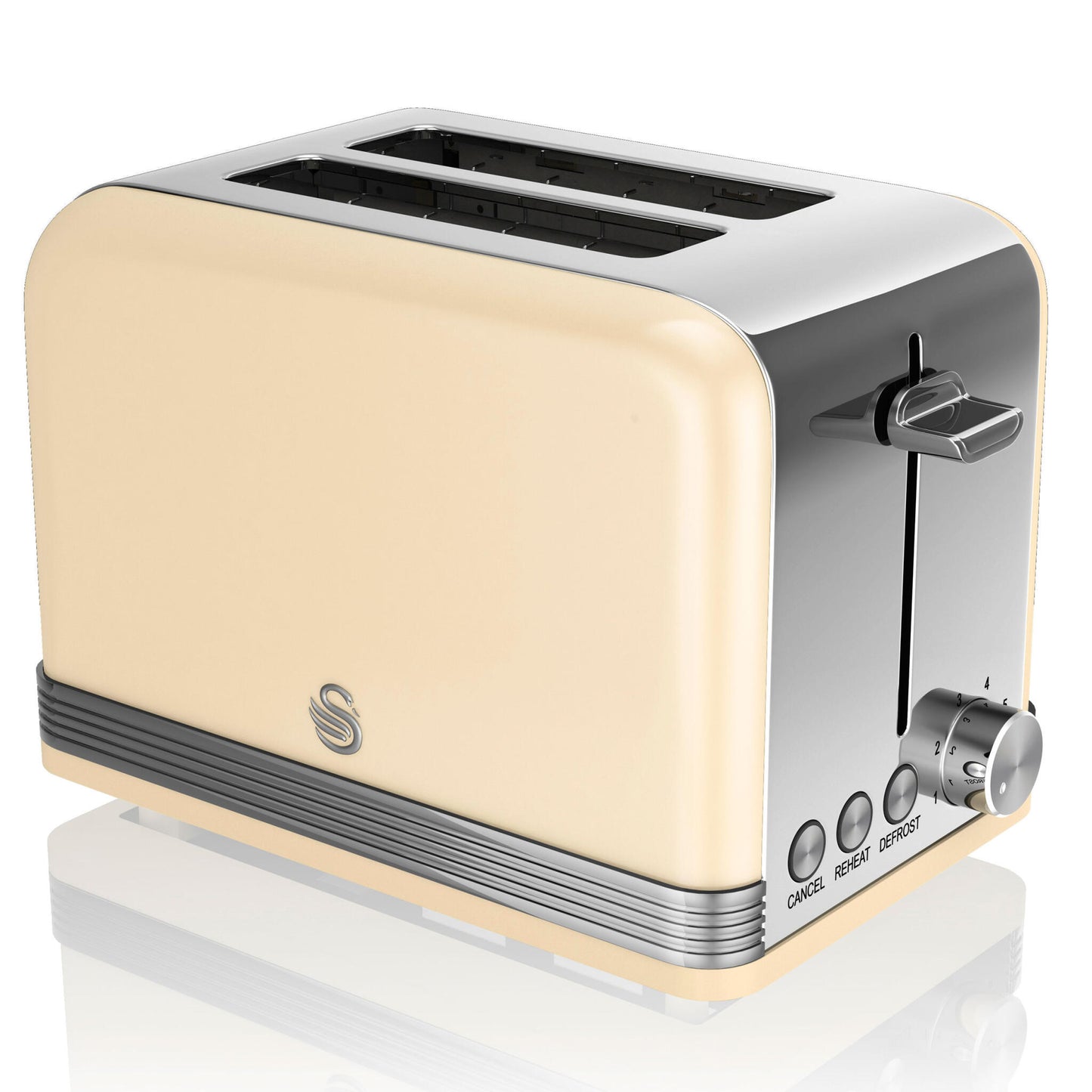 Swan Retro Tostadora Pan Ranura Ancha 2 Rebanadas, Regulador Nivel De Tostado, Descongelación, St19010cneu, Crema 800w_0