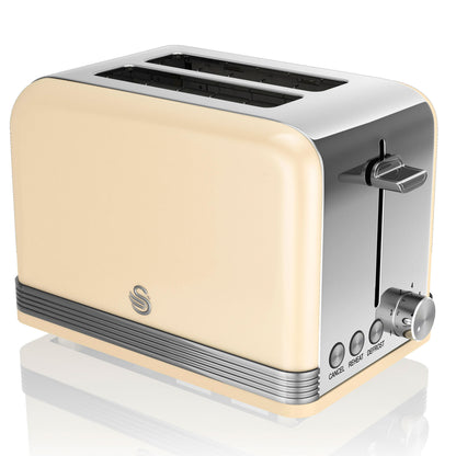 Swan Retro Tostadora Pan Ranura Ancha 2 Rebanadas, Regulador Nivel De Tostado, Descongelación, St19010cneu, Crema 800w_0