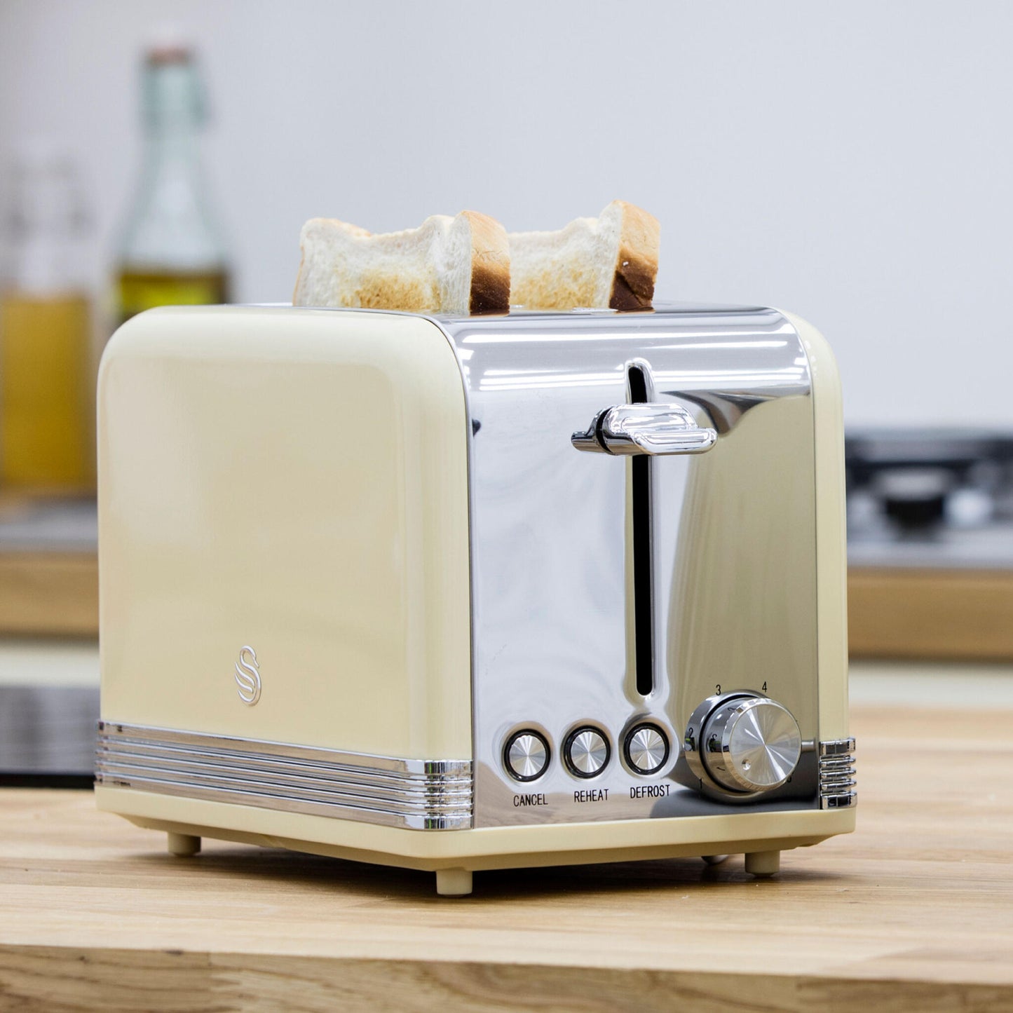 Swan Retro Tostadora Pan Ranura Ancha 2 Rebanadas, Regulador Nivel De Tostado, Descongelación, St19010cneu, Crema 800w_1