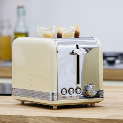 Swan Retro Tostadora Pan Ranura Ancha 2 Rebanadas, Regulador Nivel De Tostado, Descongelación, St19010cneu, Crema 800w_1