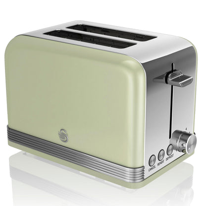 Swan Retro Tostadora Pan Ranura Ancha 2 Rebanadas, Regulador Nivel De Tostado, Descongelación, St19010gneu, Verde 800w_0