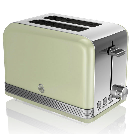 Swan Retro Tostadora Pan Ranura Ancha 2 Rebanadas, Regulador Nivel De Tostado, Descongelación, St19010gneu, Verde 800w_0