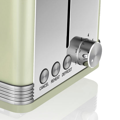 Swan Retro Tostadora Pan Ranura Ancha 2 Rebanadas, Regulador Nivel De Tostado, Descongelación, St19010gneu, Verde 800w_4