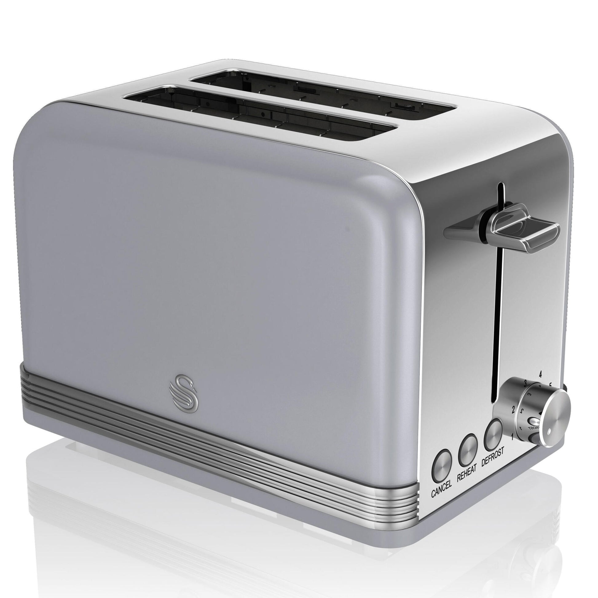 Swan Retro Tostadora Pan Ranura Ancha 2 Rebanadas, Regulador Nivel De Tostado, Descongelación, St19010grneu, Gris 800w_0