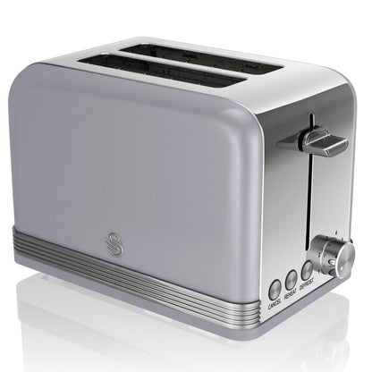 Swan Retro Tostadora Pan Ranura Ancha 2 Rebanadas, Regulador Nivel De Tostado, Descongelación, St19010grneu, Gris 800w_0