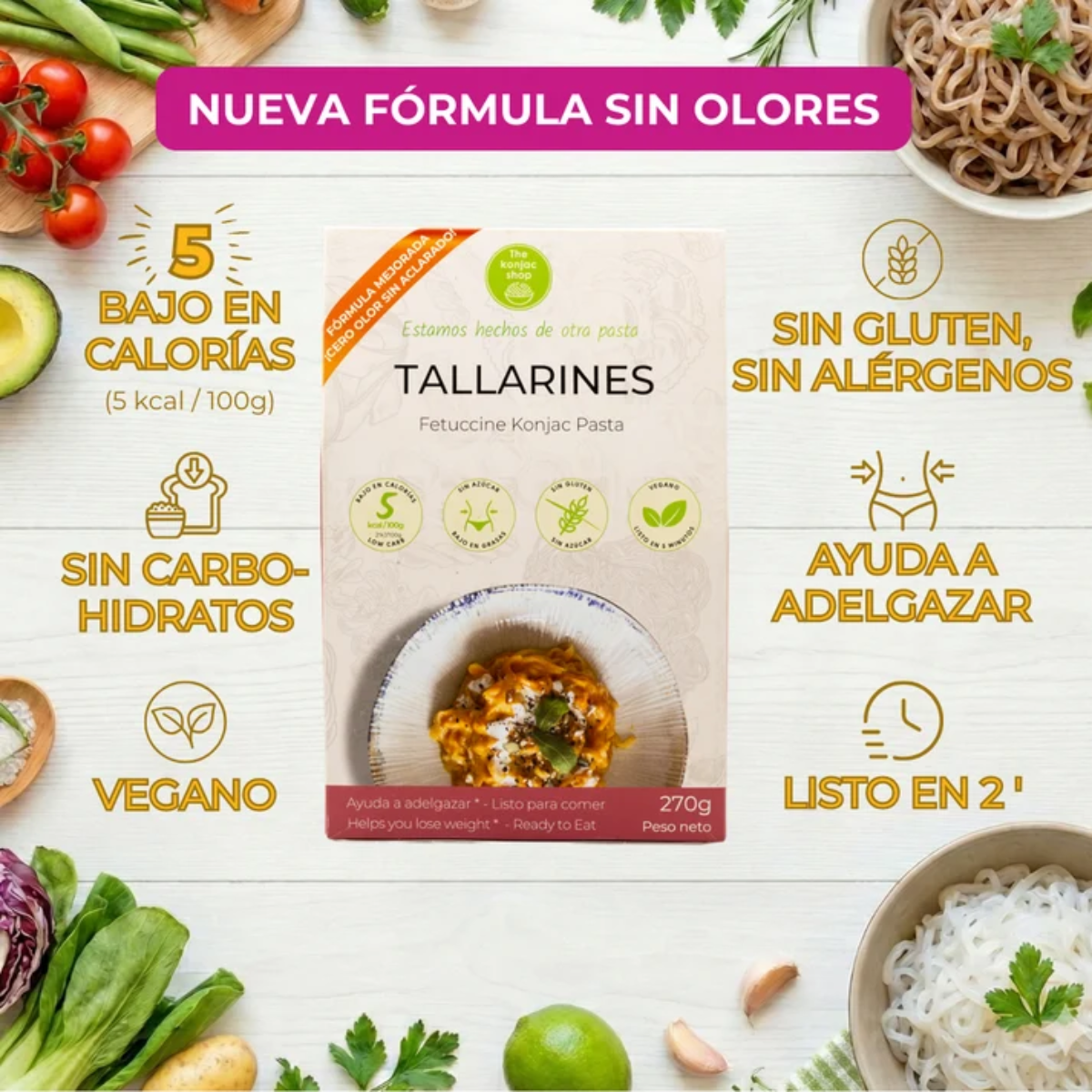 Tallarines de Konjac Sin Gluten The Konjac Shop 270g