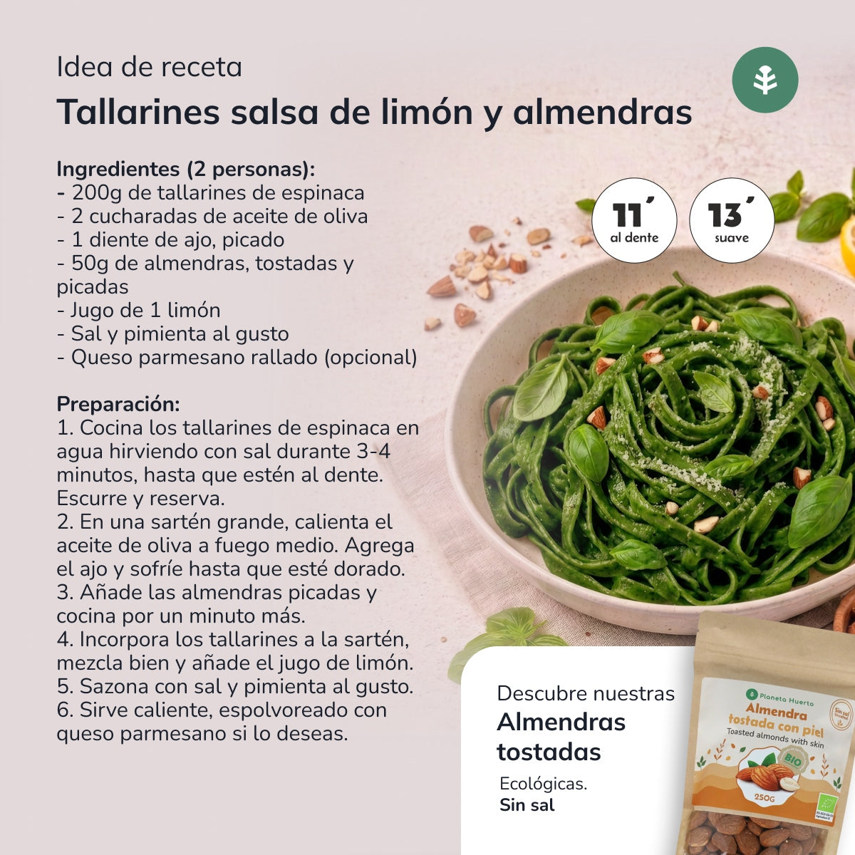 Tallarines de espinacas ECO Planeta Huerto 500gr