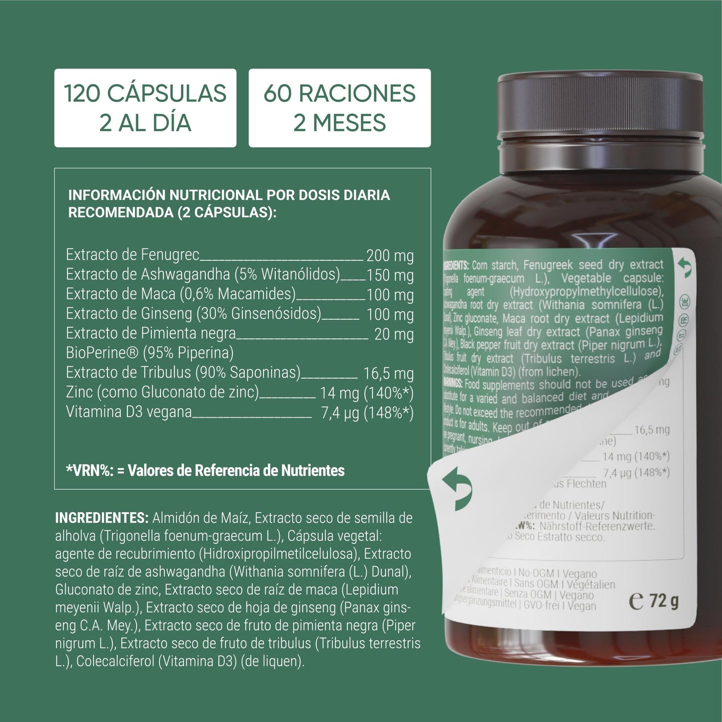 Testosterona natural hombre – maca, tribulus y ashwagandha para energía y vitalidad (120 cápsulas)_4