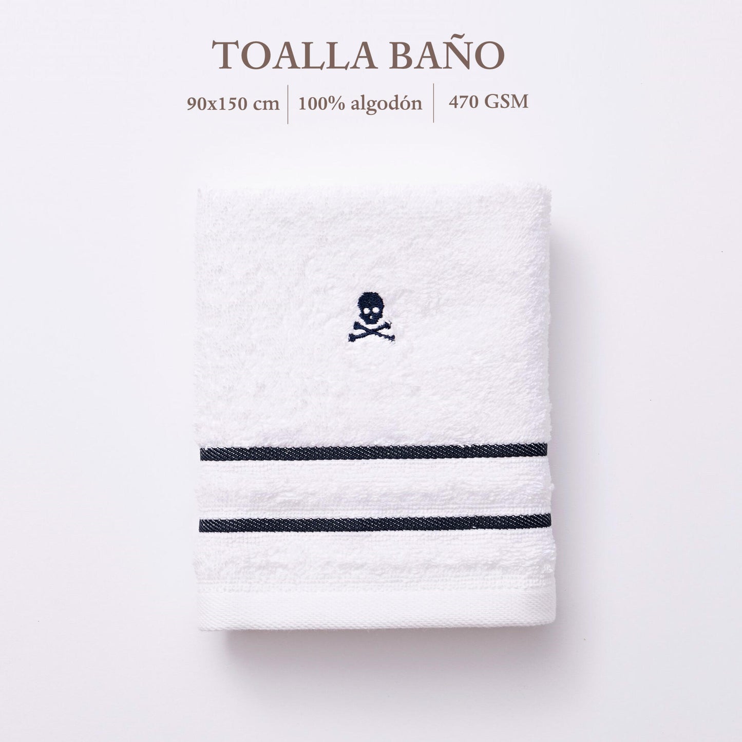 Toalla De Baño A Rayas 90x150cm 100% Algodón 470gsm Navy Logo Bordado Mediterranean Scalpers Home_1