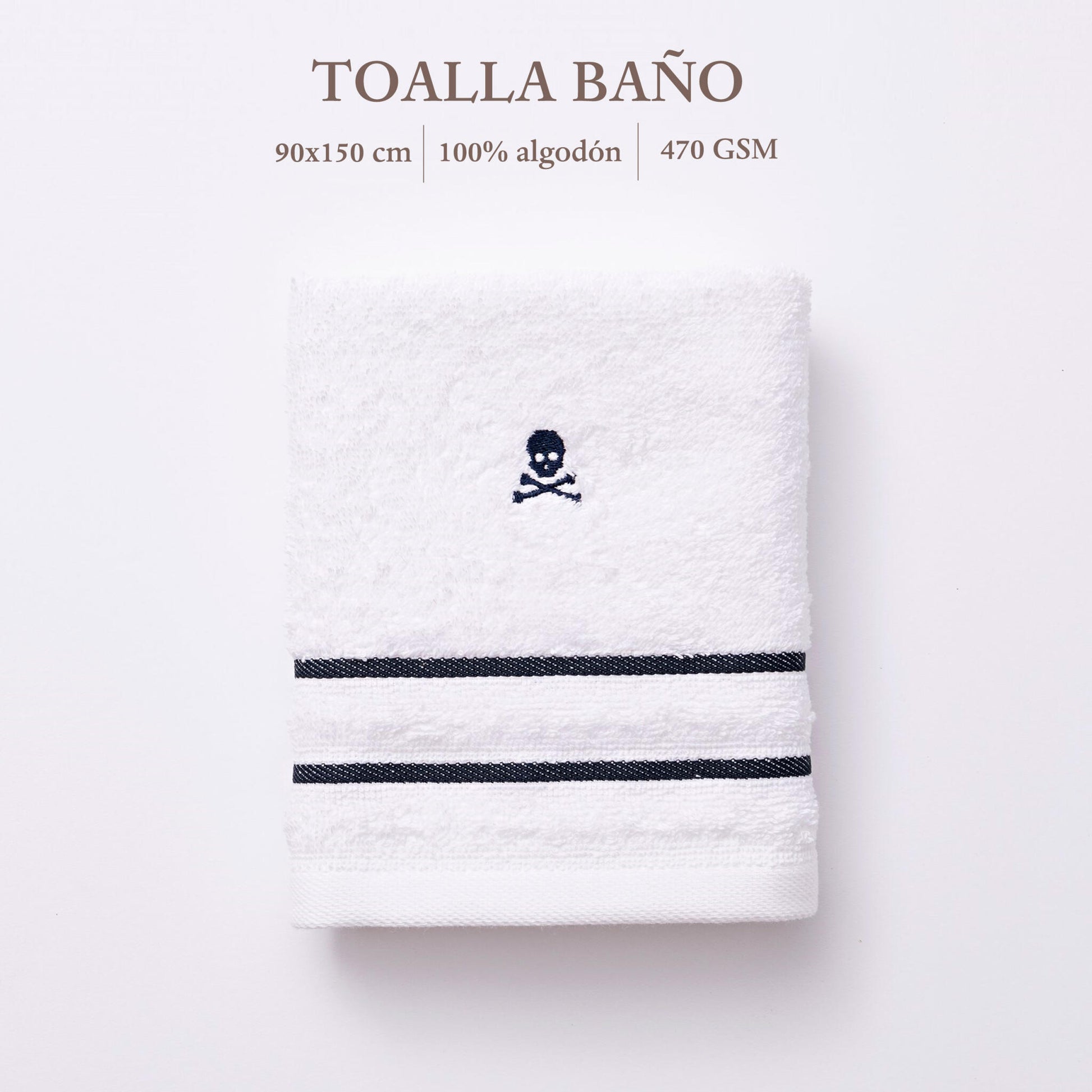 Toalla De Baño A Rayas 90x150cm 100% Algodón 470gsm Navy Logo Bordado Mediterranean Scalpers Home_1