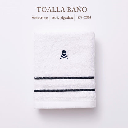 Toalla De Baño A Rayas 90x150cm 100% Algodón 470gsm Navy Logo Bordado Mediterranean Scalpers Home_1