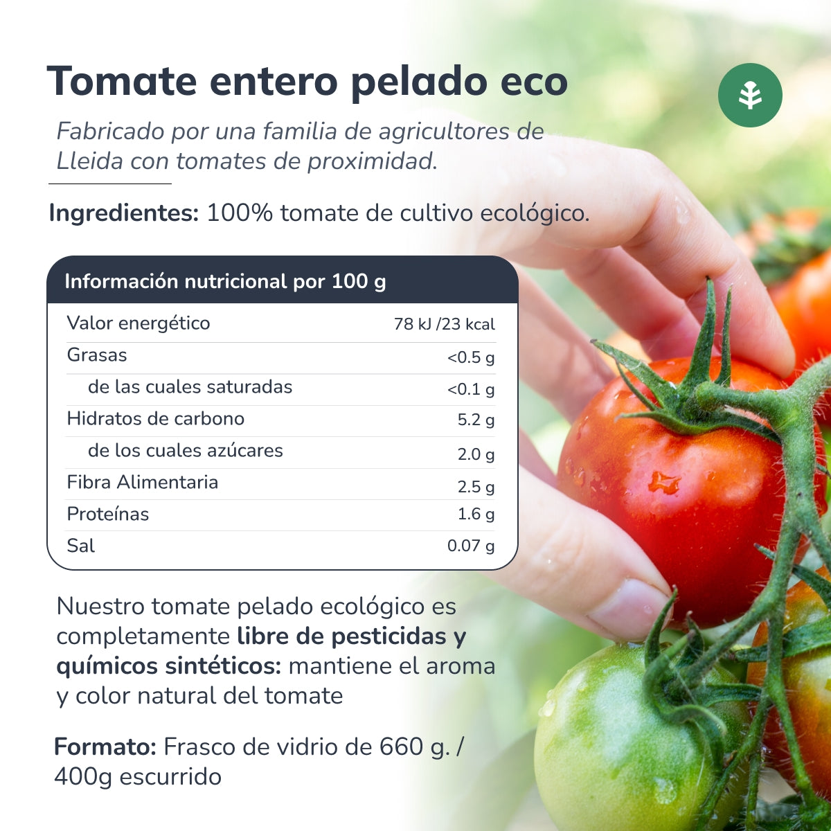 Tomate Entero Pelado ECO Planeta Huerto 660 g