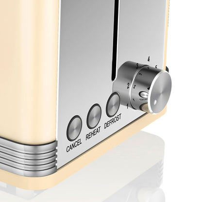 Tostadora Retro  Pan Ranura Ancha 2 Rebanadas, Regulador Nivel De Tostado, Descongelación Swan St19010cneu Crema_2