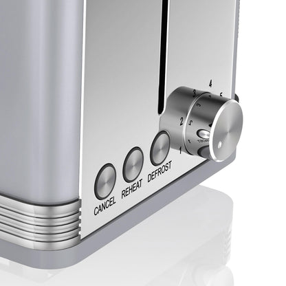 Tostadora Retro  Pan Ranura Ancha 2 Rebanadas, Regulador Nivel De Tostado, Descongelación Swan St19010grneu Gris_4