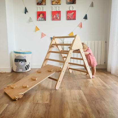Triángulo De Aprendizaje Pikler Plegable De Madera + Rampa Listones. Med: 90 X 50 X 80 Cm. Tremrl0009. Woodgo._5
