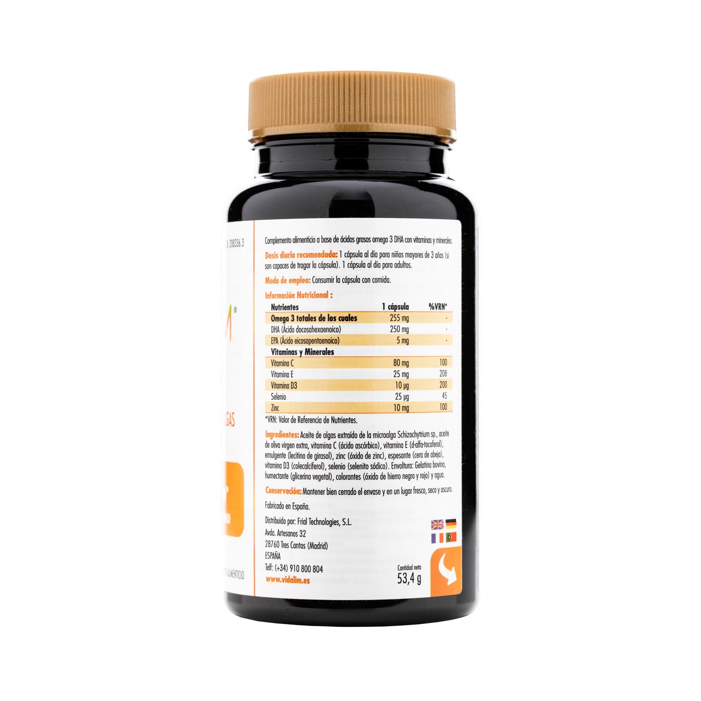 VIDALIM INMUNIDAD: OMEGA 3 DHA DE MICROALGAS CON VITAMINAS Y MINERALES | 60 CÁPSULAS_4