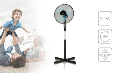 Ventilador Pie Oscilante 42 Cm, 3 Velocidades, Altura Ajustable, Función Bloqueo Oscilación, Silencioso Mpm Mwp-17, Negro_2