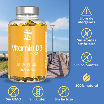 Vitamina D (5000 Ui) - 365 Cápsulas De Vitamina D3 K2 – Altamente Concentrada. Favorece La Función Inmunológica Y Ósea_2