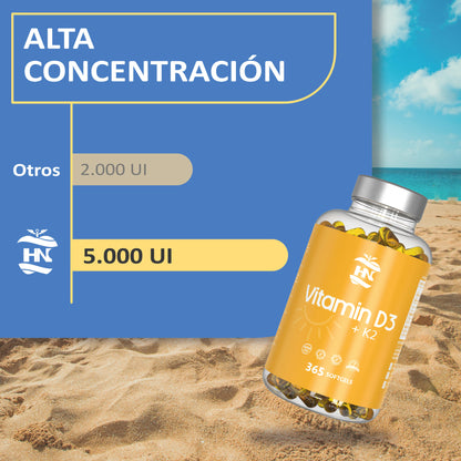 Vitamina D (5000 Ui) - 365 Cápsulas De Vitamina D3 K2 – Altamente Concentrada. Favorece La Función Inmunológica Y Ósea_3