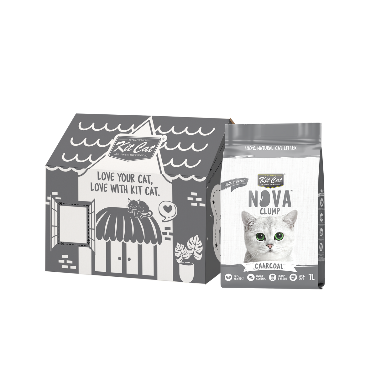 Kit Cat Arena Eco Nova Clump - Charcoal 7 L Arena para gatos - Carbón Activo Control de Olores