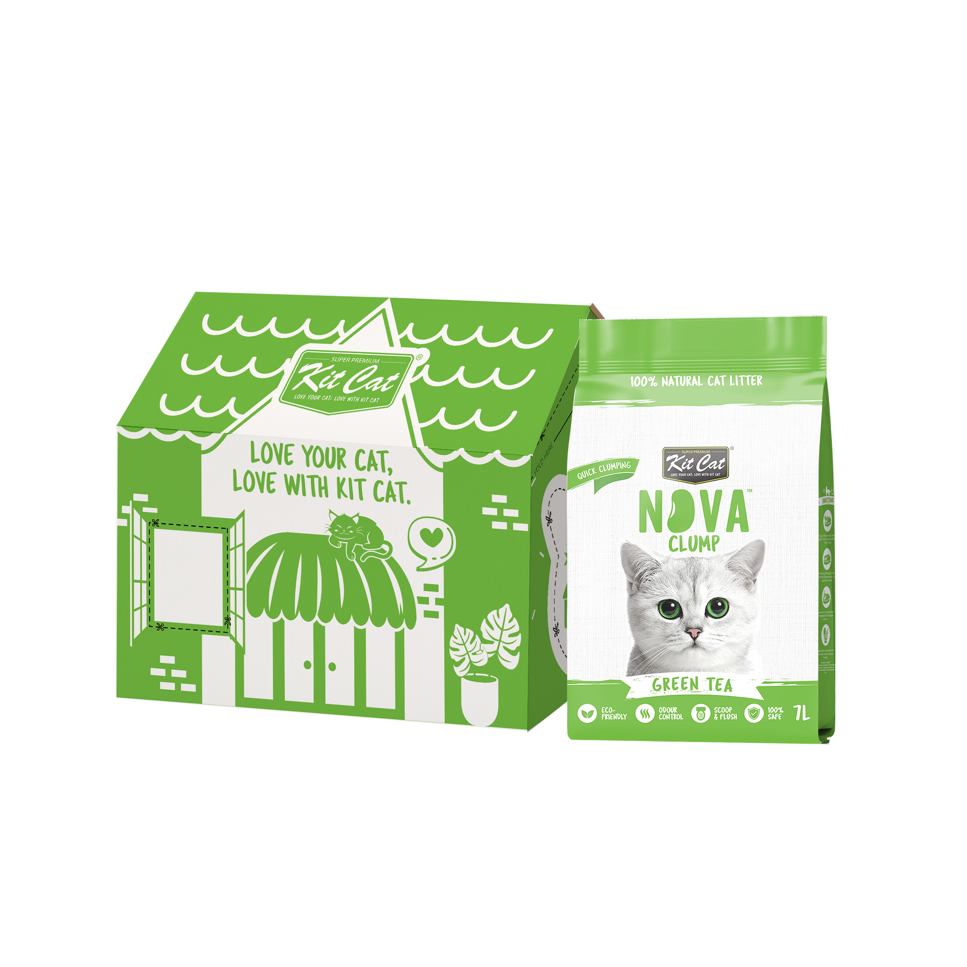 Kit Cat Arena Eco Nova - Green Tea 7 L Arena para gatos