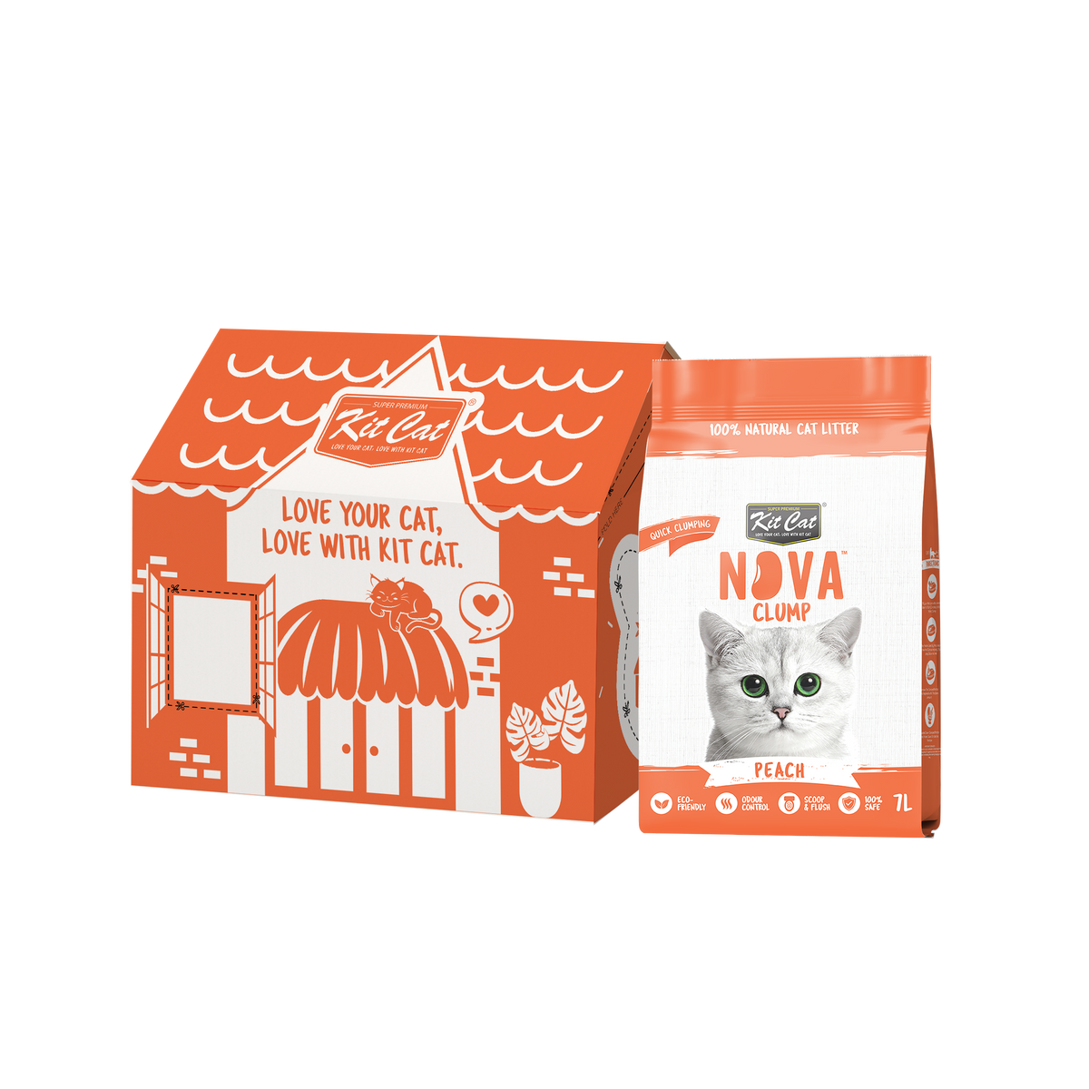 Kit Cat Arena Eco Nova Clump - Peach 7 L Arena para gatos - Frutal, Ligera y Fresca