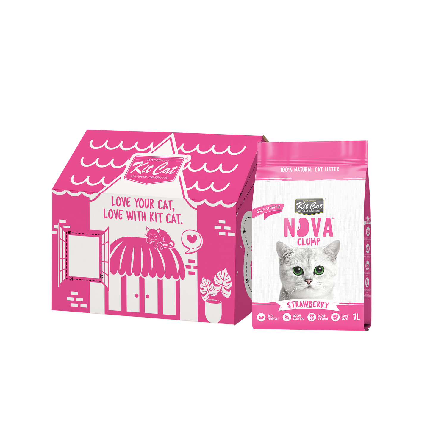 Kit Cat Arena Eco Nova - Strawberry 7 L Arena para gatos