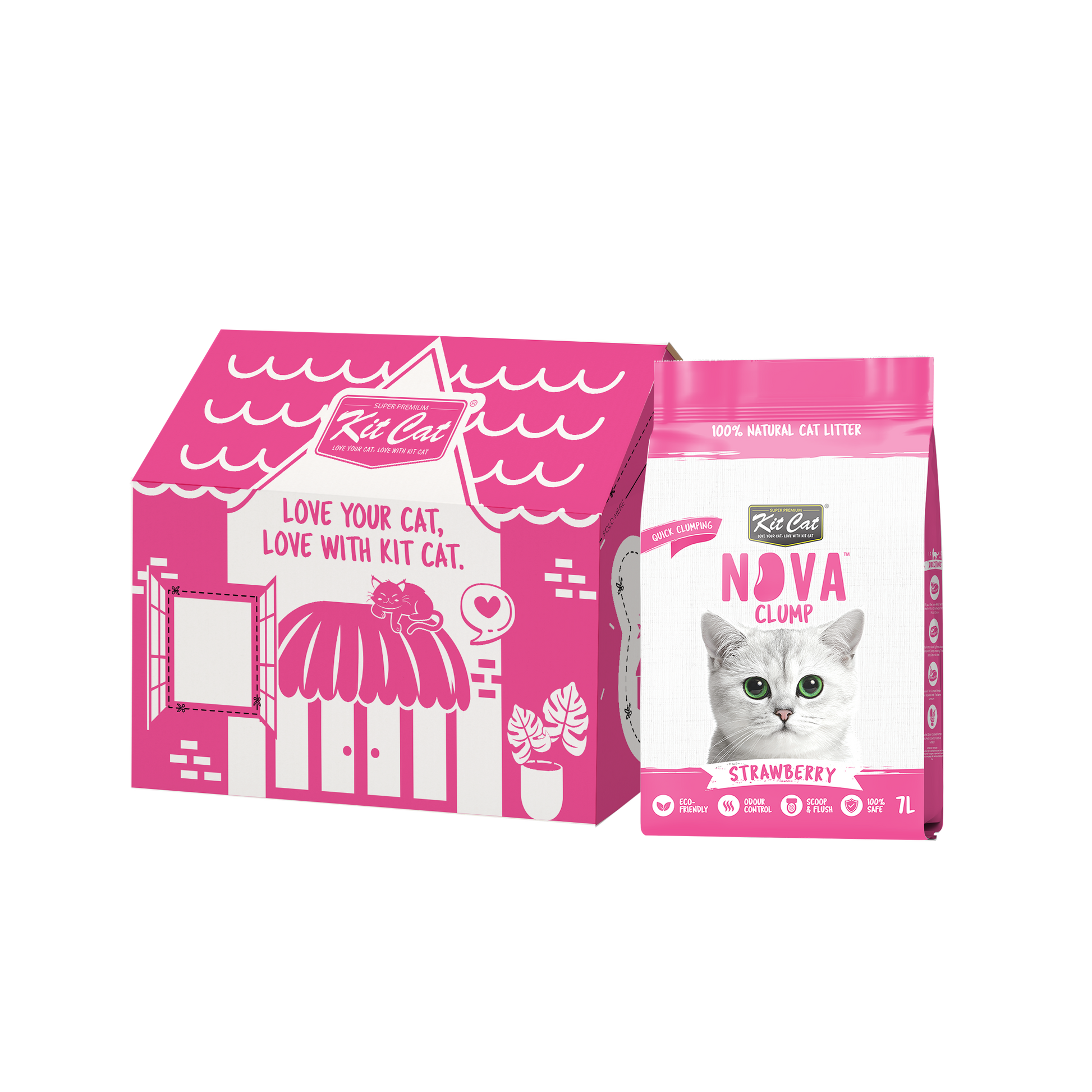 Kit Cat Arena Eco Nova - Strawberry 7 L Arena para gatos