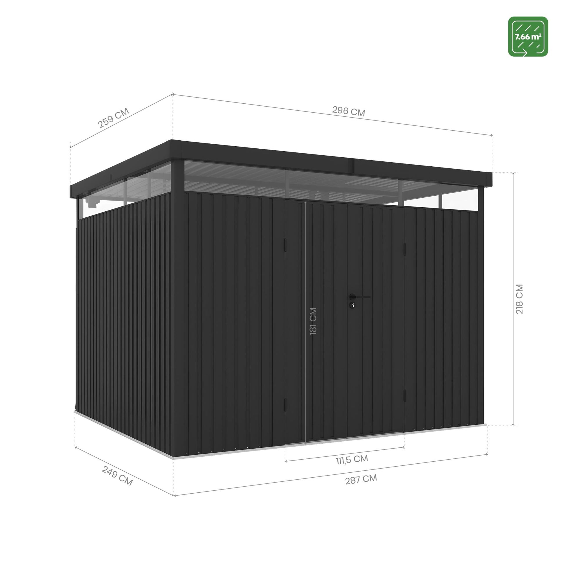 Wasabi – Caseta Jardín Exterior Metal 7,66m2 Quarz – Grosor 0,40mm Robusto – Lámpara Incluida - Cierre Con Llave_3