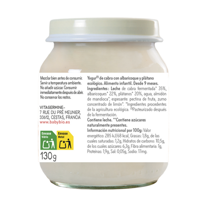 Yogur de Leche de Cabra con Albaricoque y Plátano Ecológica Babybio 130gr