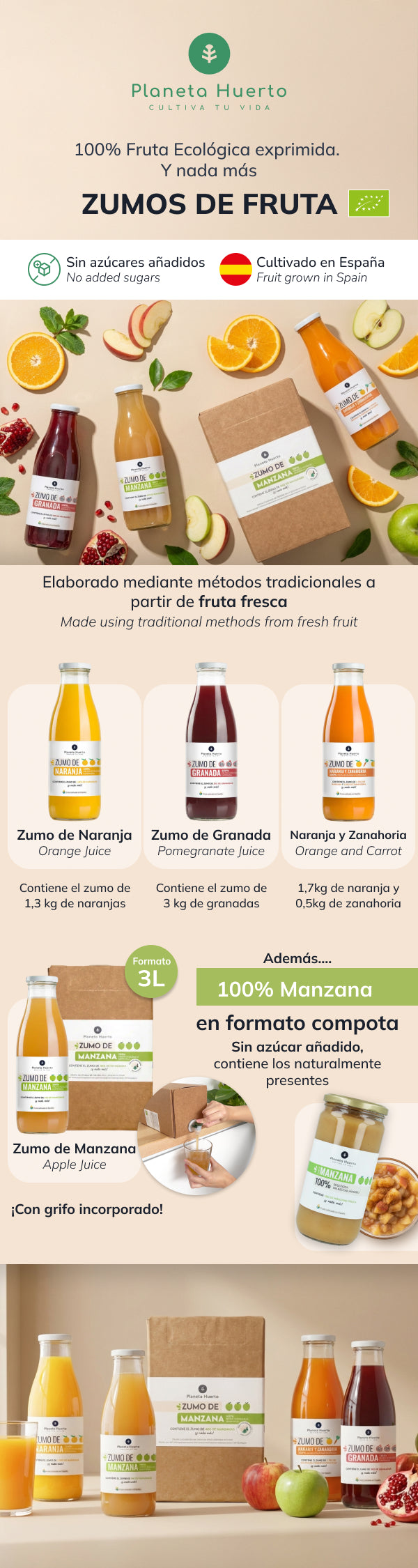 Zumo de Manzana 100% fruta exprimida Eco Bag in Box Planeta Huerto 3 L