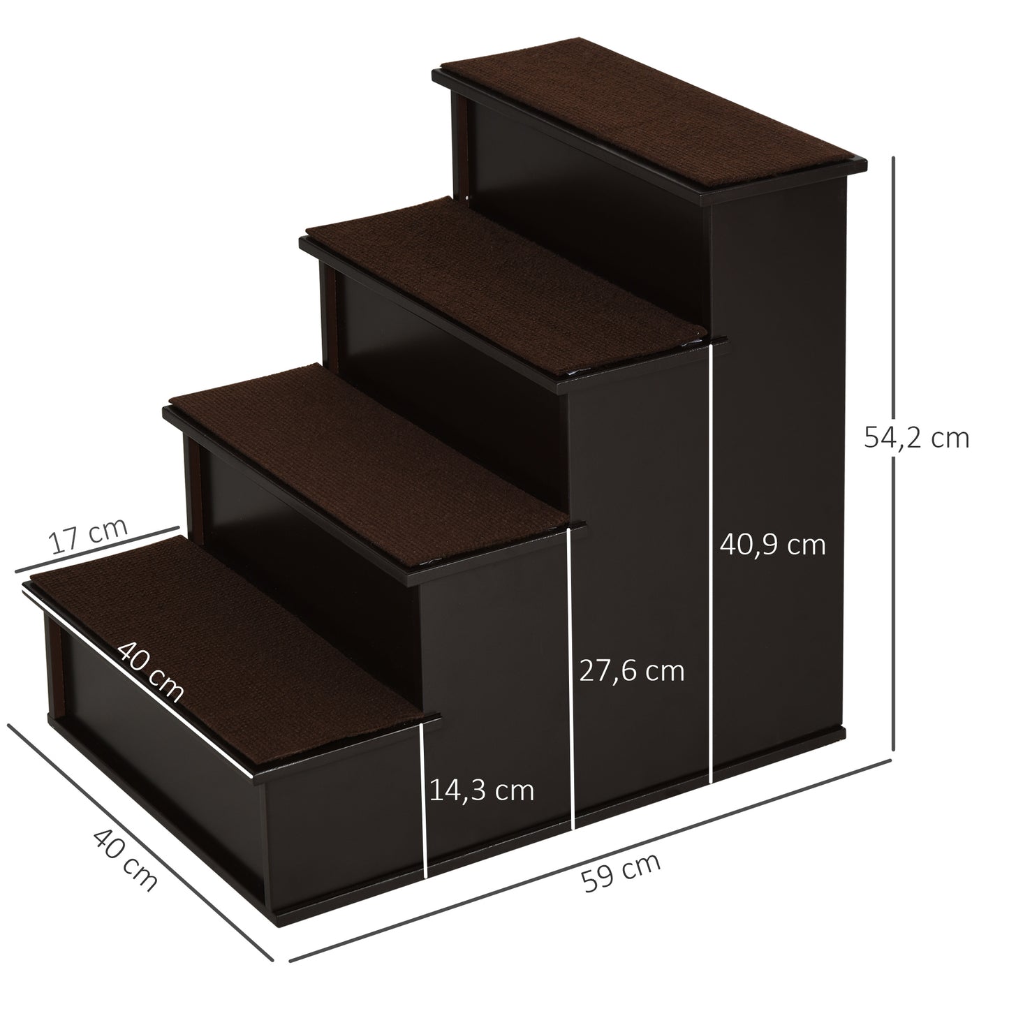 Pawhut Escalera Para Perros De 4 Peldaños Con Acolchados 40x59x54,2 Cm Marrón_2