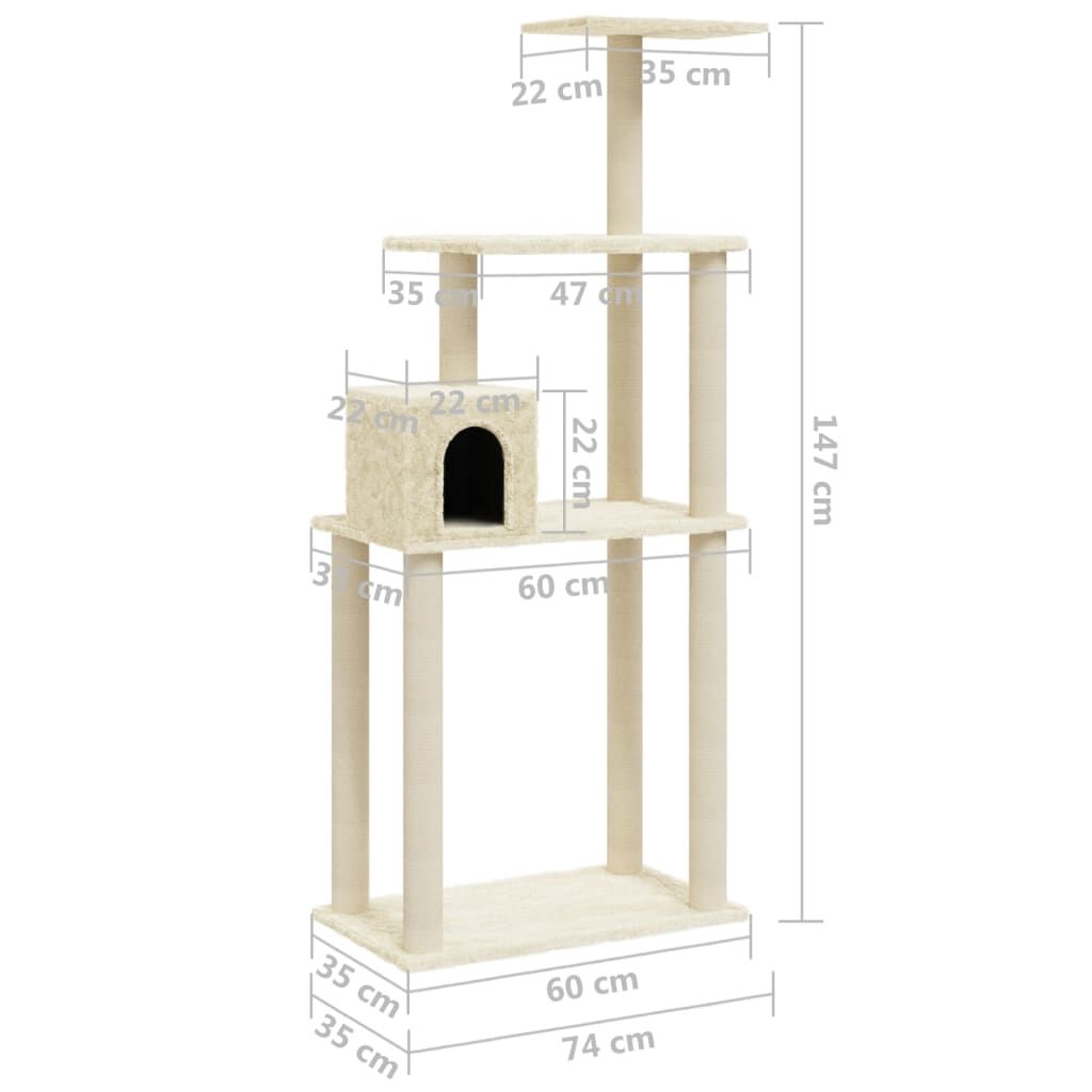 Vidaxl Rascador Para Gatos Con Postes De Sisal Crema 147 Cm_2