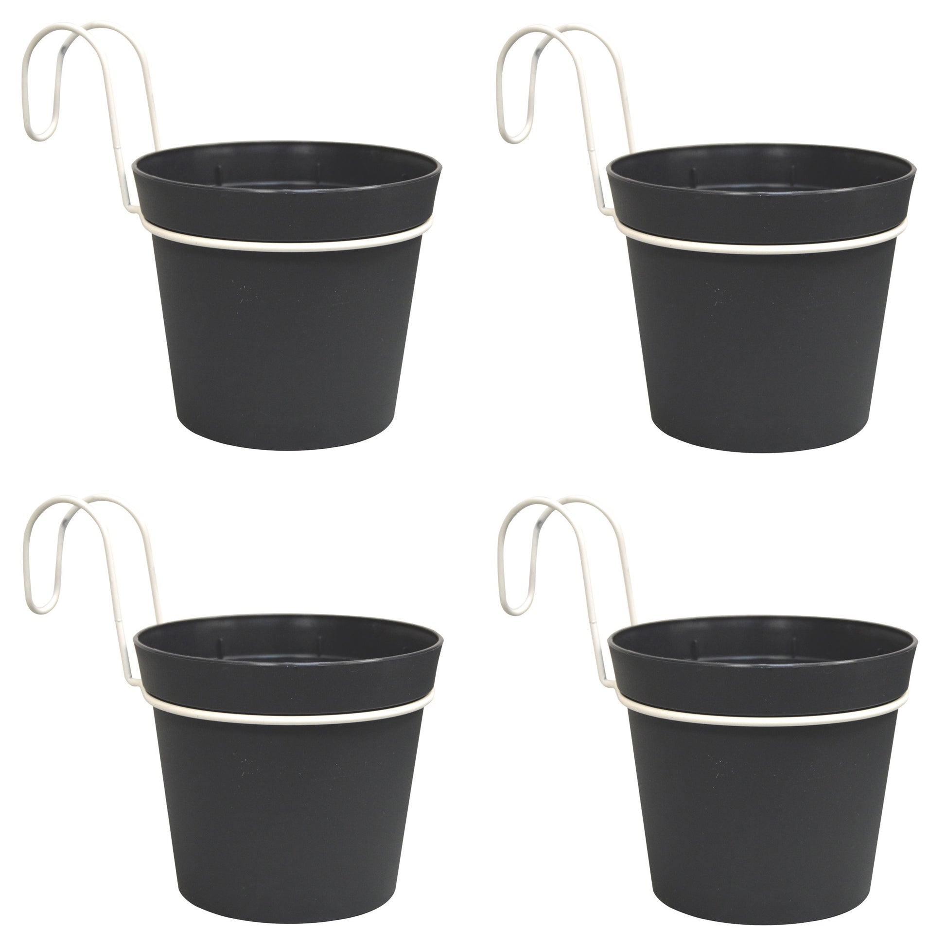 4 Macetas Cilíndricas Ø 14 Cm Con Ganchos, En Polipropileno Antracita_0