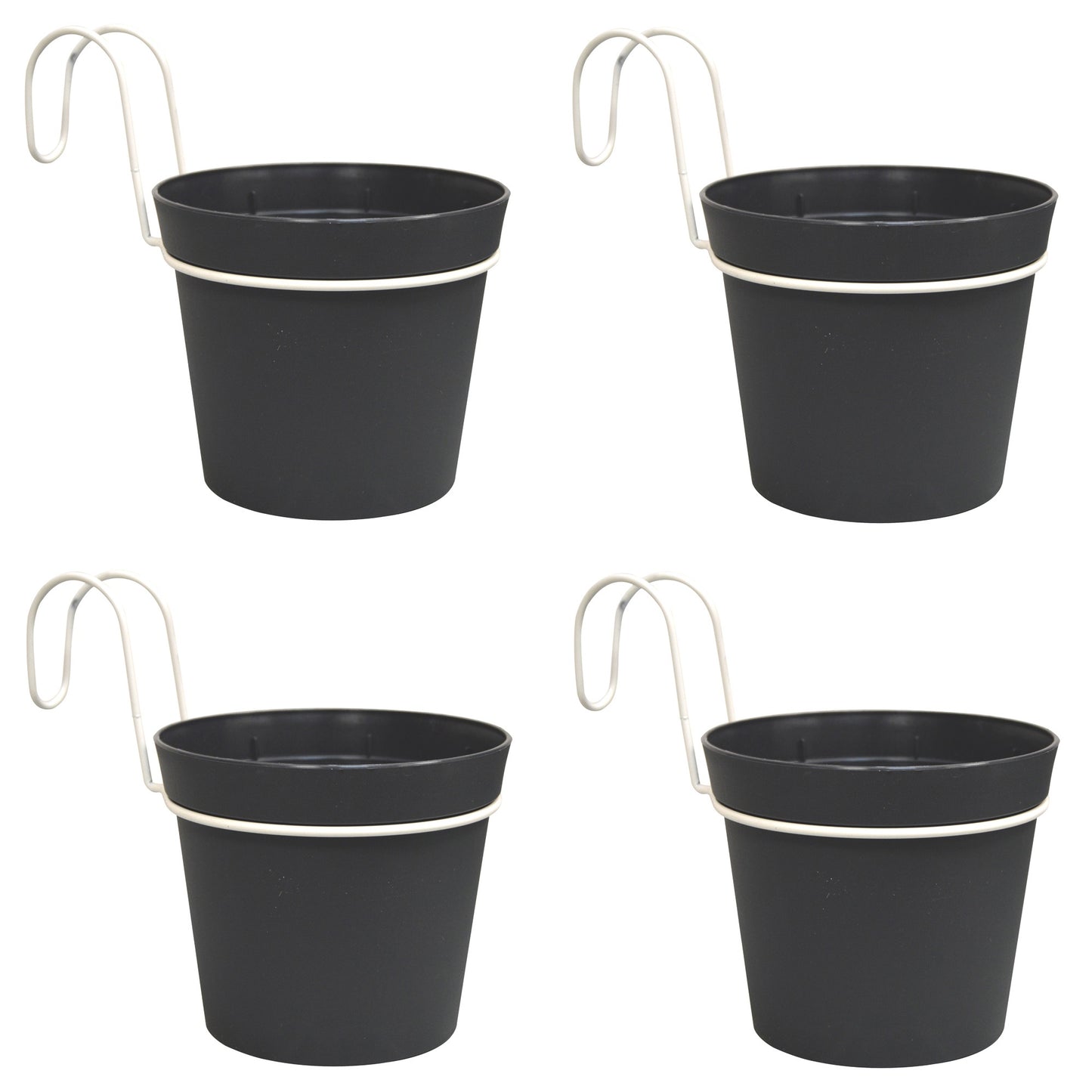 4 Macetas Cilíndricas Ø 14 Cm Con Ganchos, En Polipropileno Antracita_0