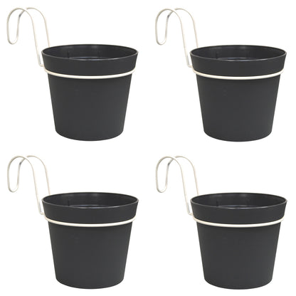 4 Macetas Cilíndricas Ø 14 Cm Con Ganchos, En Polipropileno Antracita_0